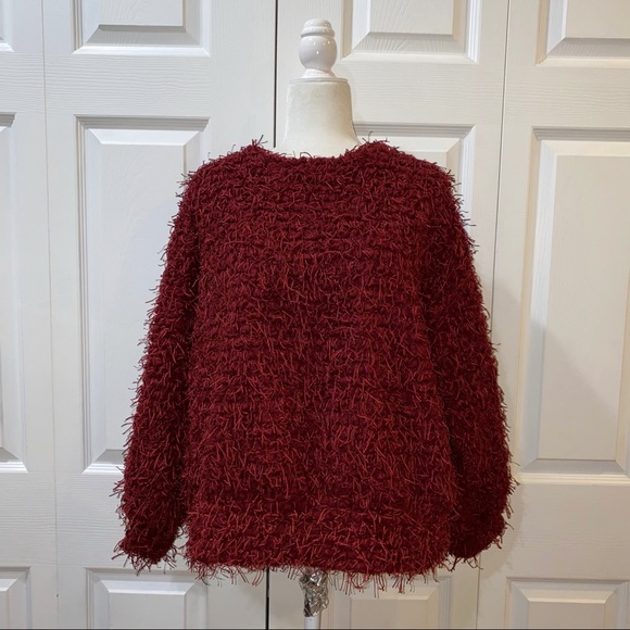 Zara Shaggy Maroon Fringe Pullover Sweater - Picture 4 of 7